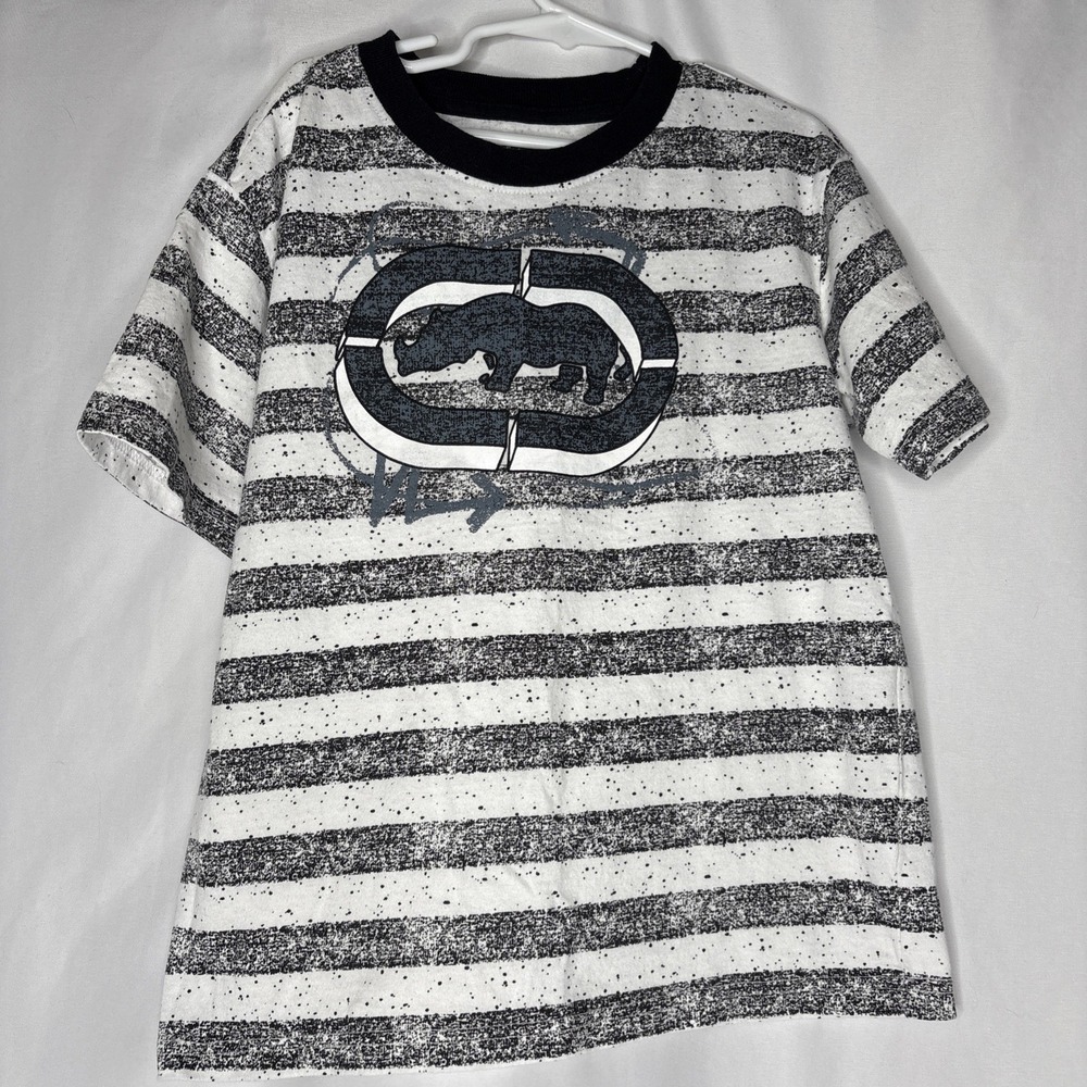 Ecko Unltd T-Shirt Youth 10/12 Black‎ White Stripe Grunge Skater Kids